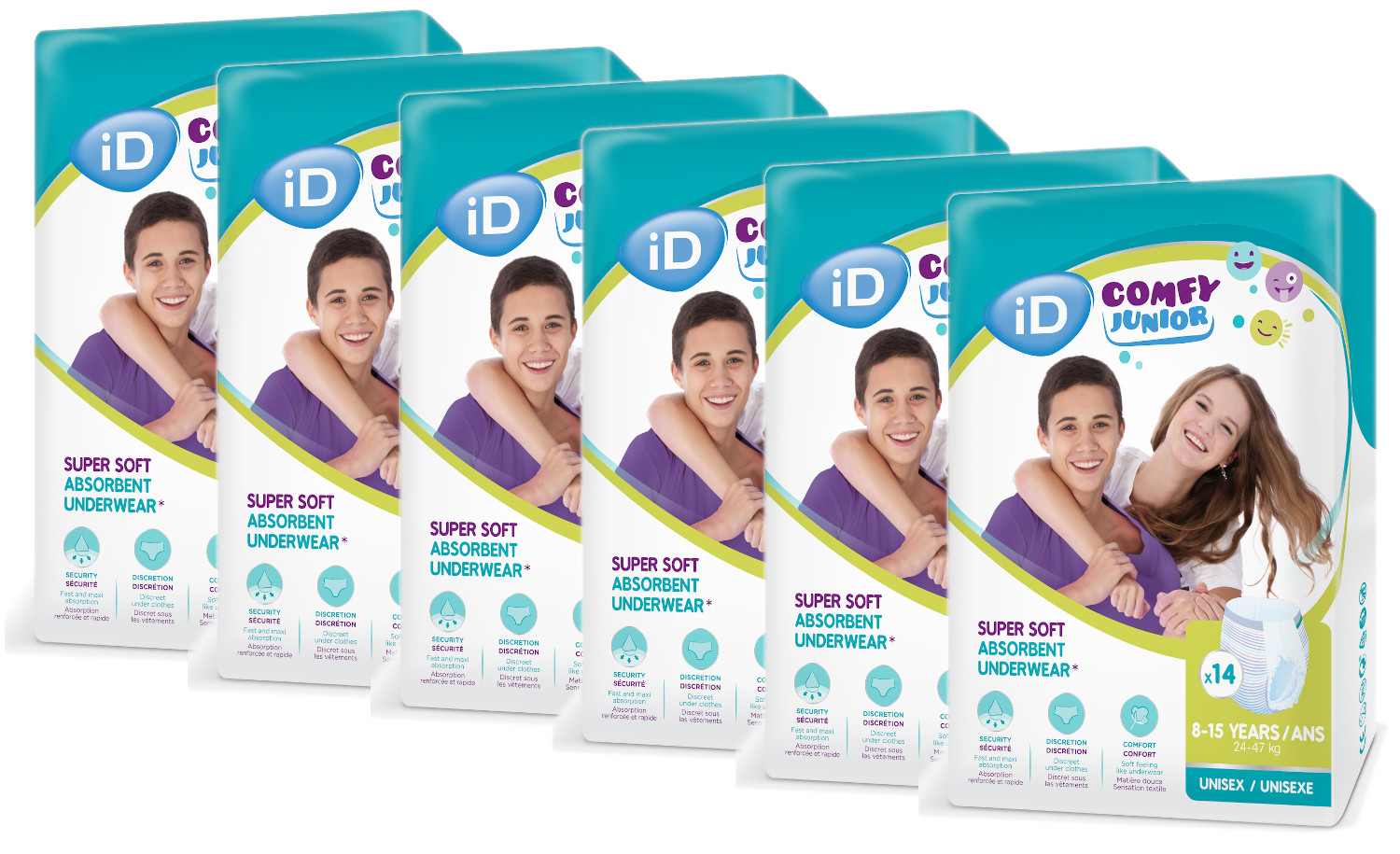 iD Comfy Junior pants 8-15 Jahre - Großpackung, 6 x 14 St.